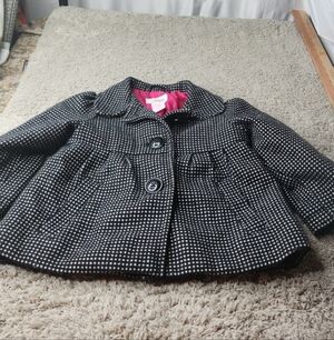 Toddler's Black and White Micro Polka Dot Peacoat with Button Detail 18M